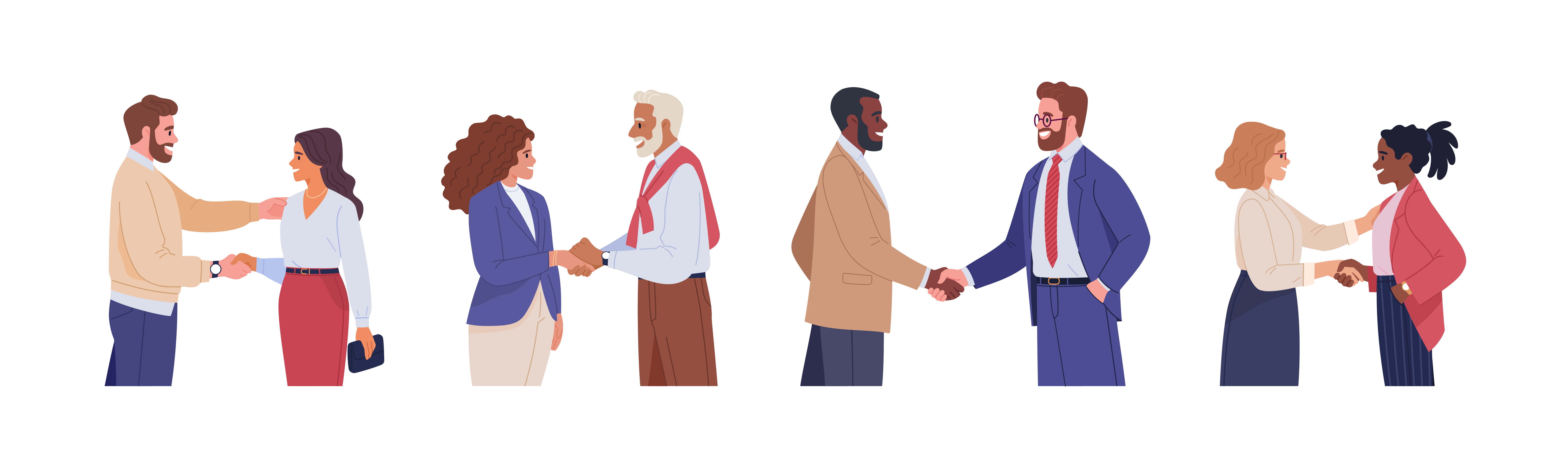 cartoon style of several people in business clothes shaking hands by nadzeya26