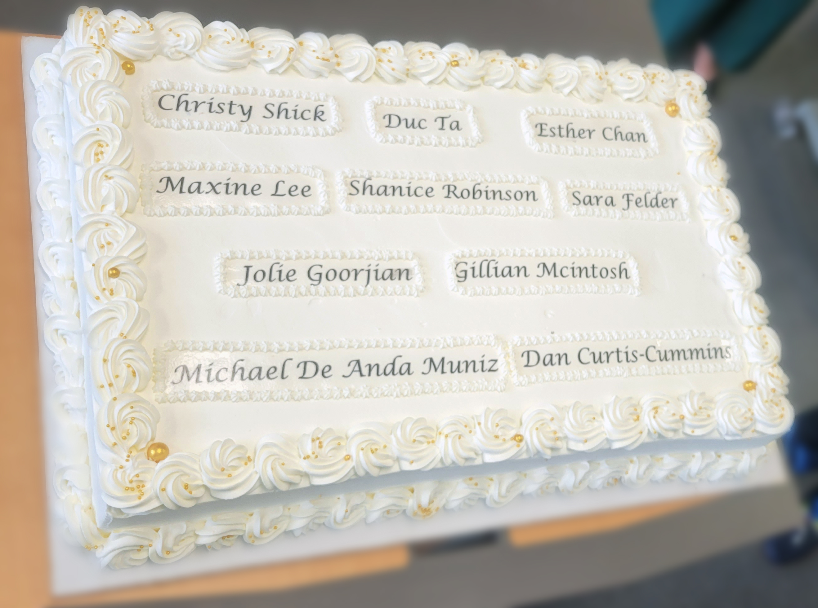Faculty Teaching Awards Celebration Cake with names of awardees