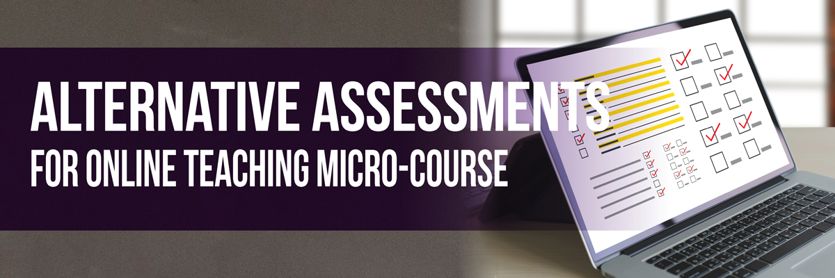 Micro Course Alternative Assessments laptop screen featuring a survey check boxes