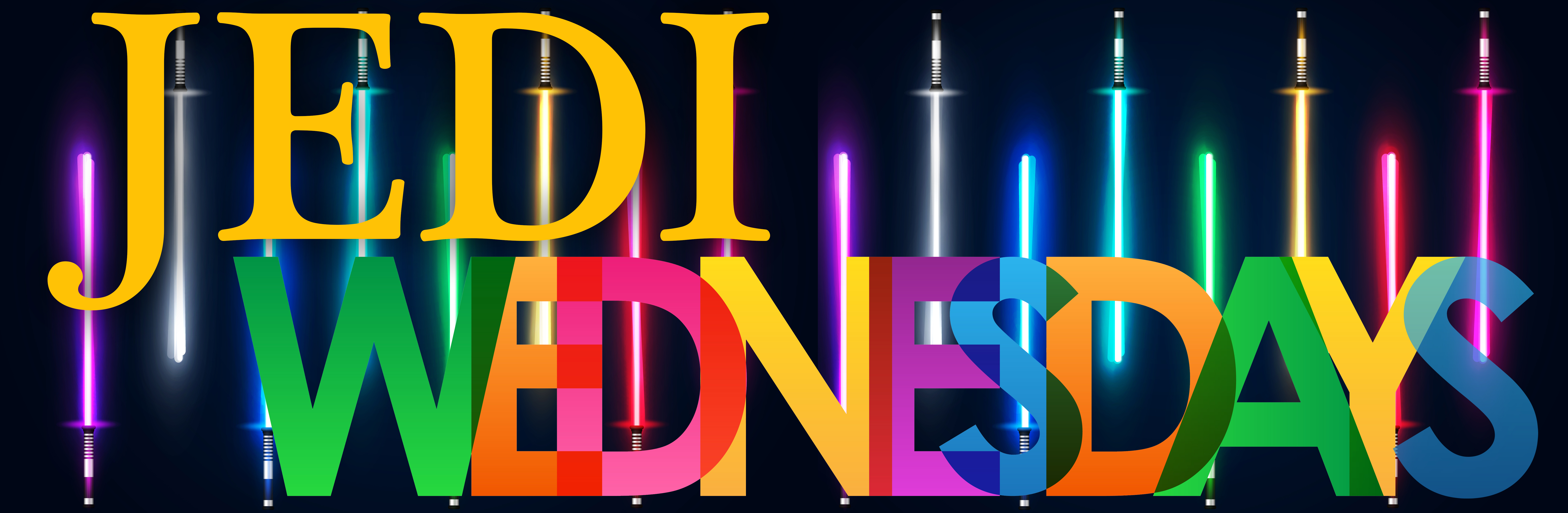 JEDI Wednesdays Banner with Lightsabers on the right