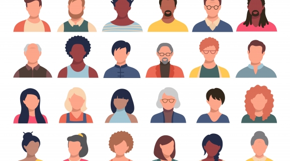 Set of people heads of different ethnicity and age in flat style. Multi nationality social networks people faces collection by mashot